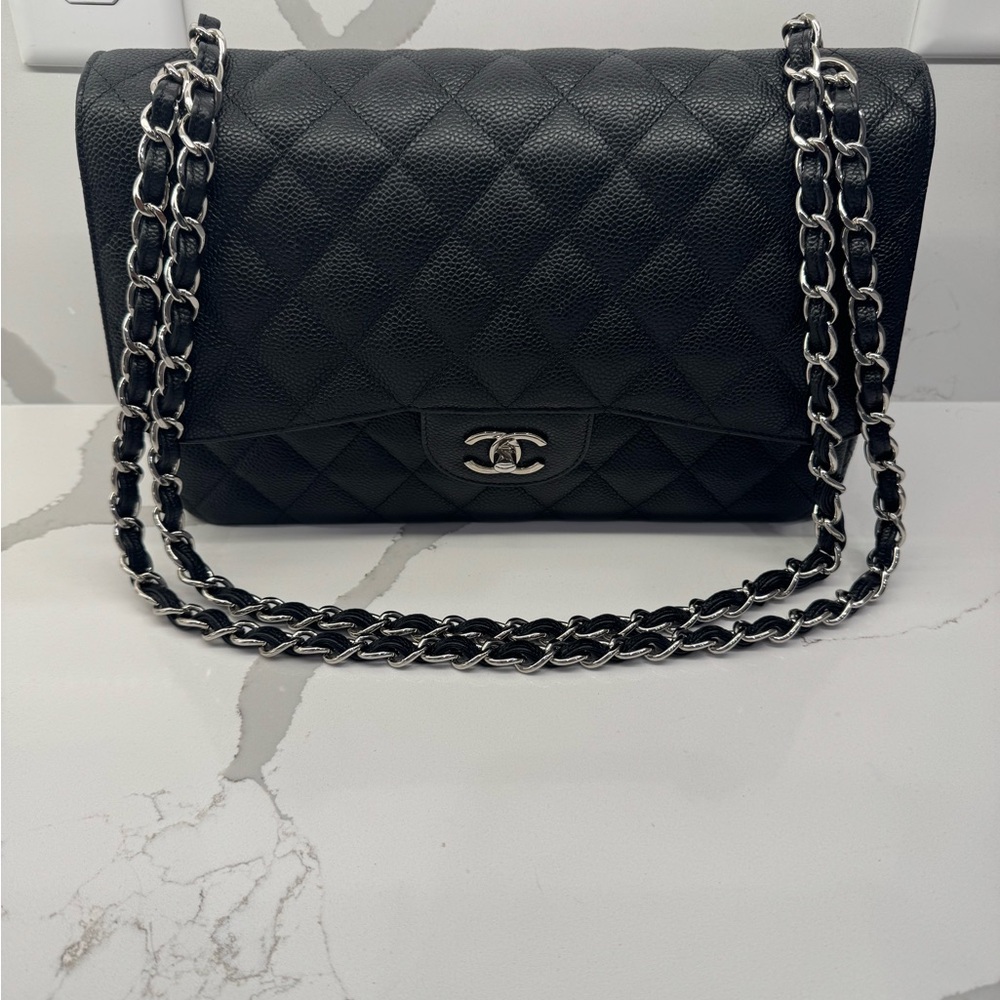 Chanel Black Quilted Shoulder Bag with Silver Chain